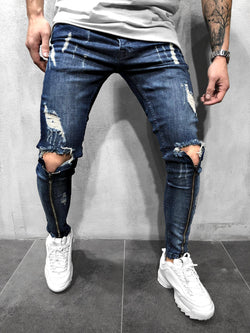 SKINNY-JEANS SHINZIPPER DARKBLUE - DENIMHOLICS