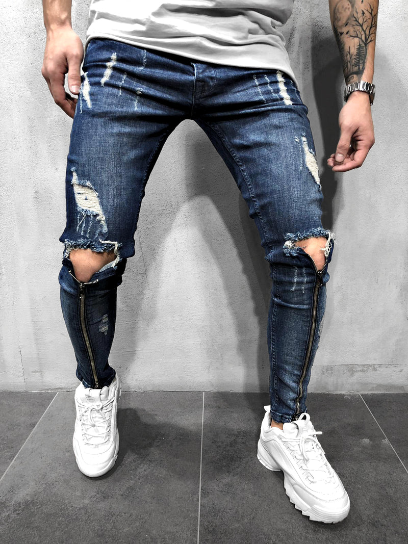 SKINNY-JEANS SHINZIPPER DARKBLUE - DENIMHOLICS