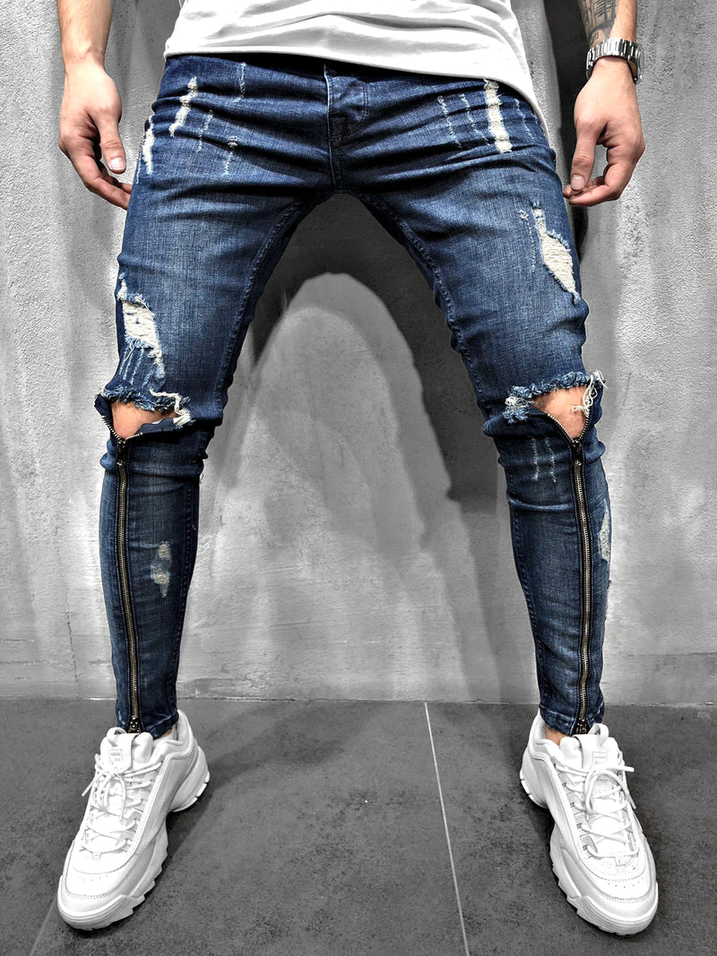 SKINNY-JEANS SHINZIPPER DARKBLUE - DENIMHOLICS