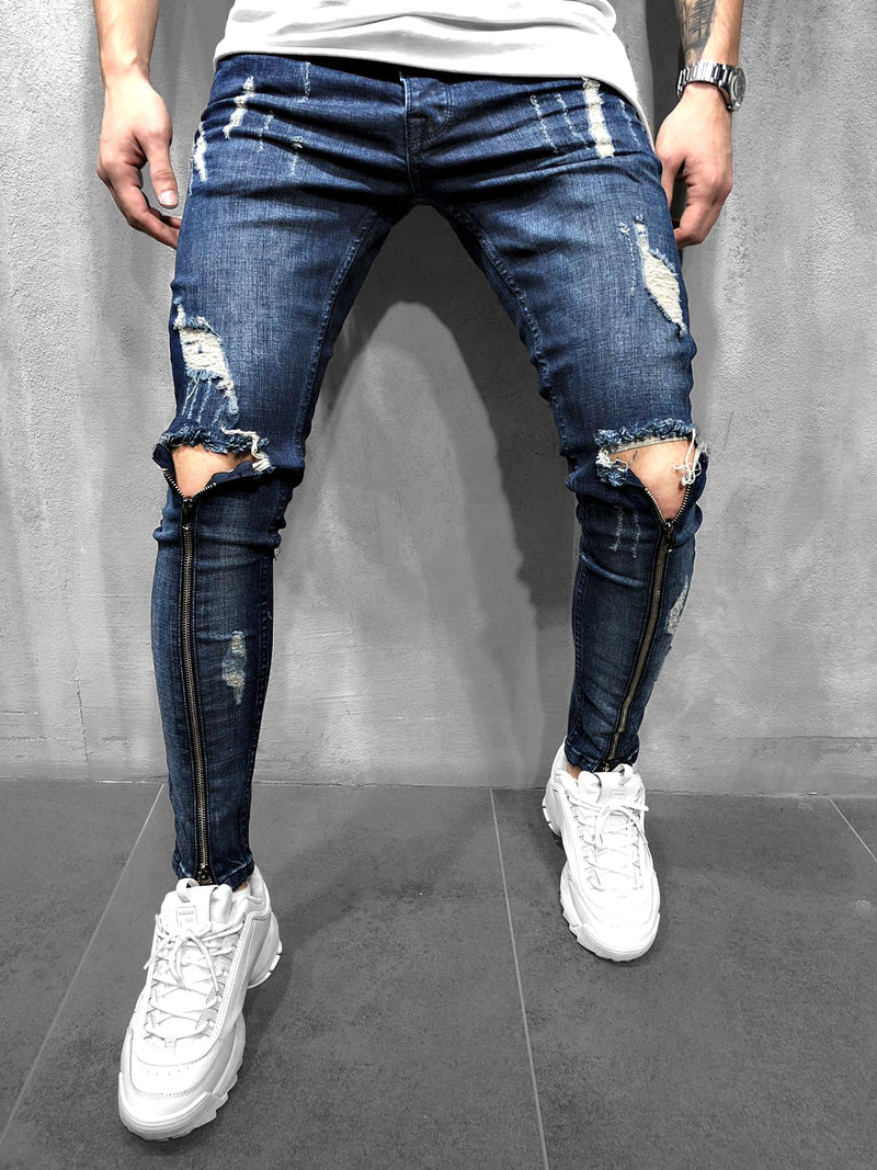 SKINNY-JEANS SHINZIPPER DARKBLUE - DENIMHOLICS