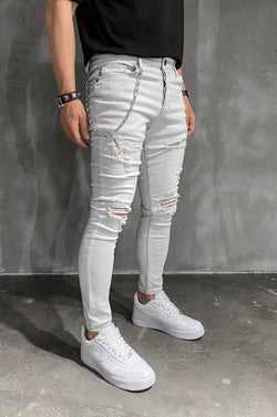 MOMO DESTROYED SKINNY JEANS BLUE ZIP