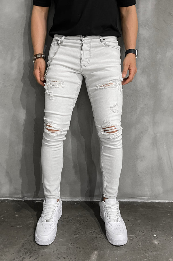 MOMO DESTROYED SKINNY JEANS BLUE ZIP