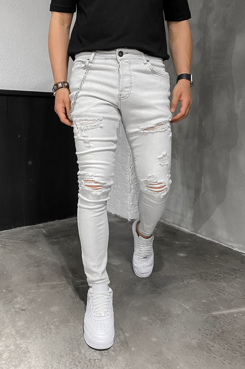 MOMO DESTROYED SKINNY JEANS BLUE ZIP