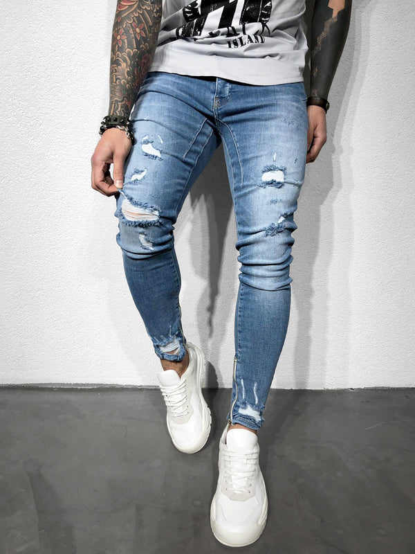 RIPPED JEANS WITH ZIPPER - DENIMHOLICS