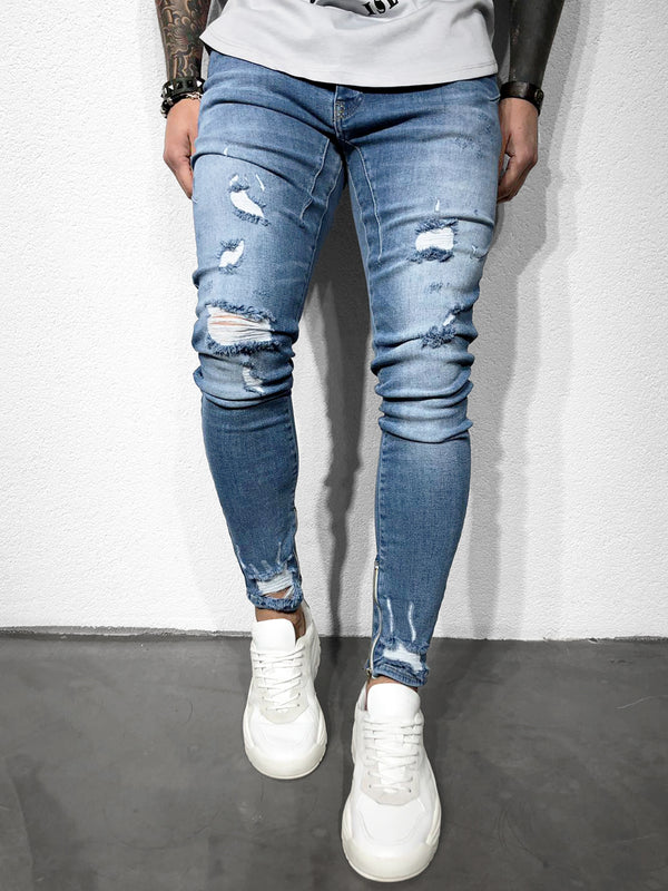 RIPPED JEANS WITH ZIPPER - DENIMHOLICS