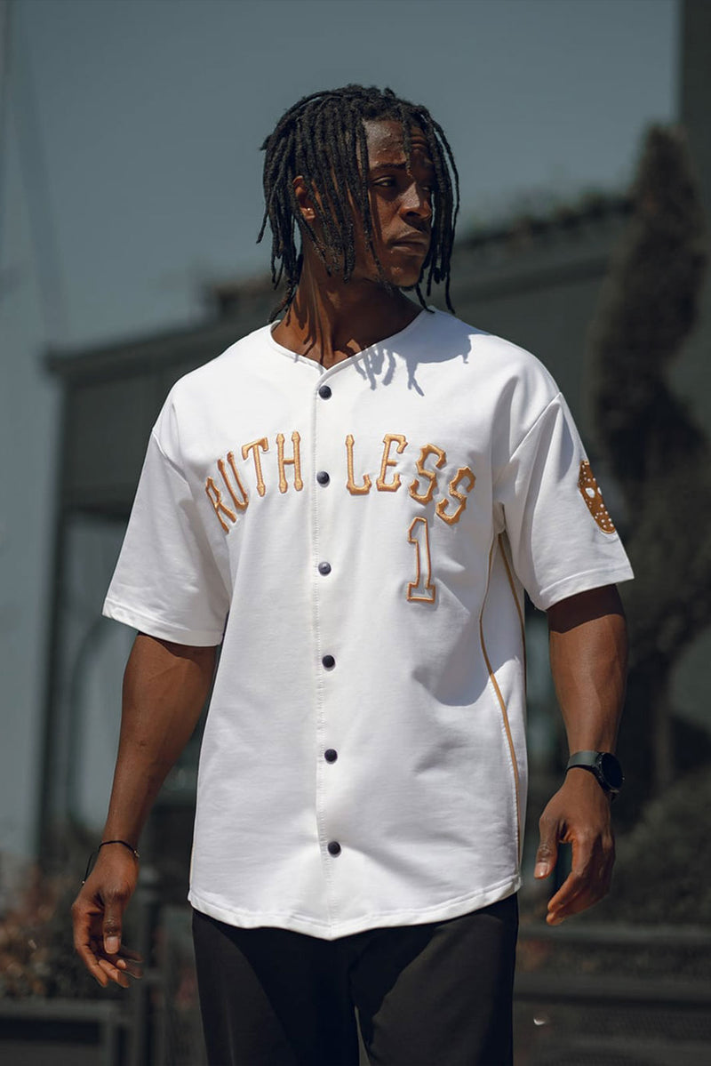 RUTHLESS HEAVY BASEBALL HEMD / WEISS/GOLD