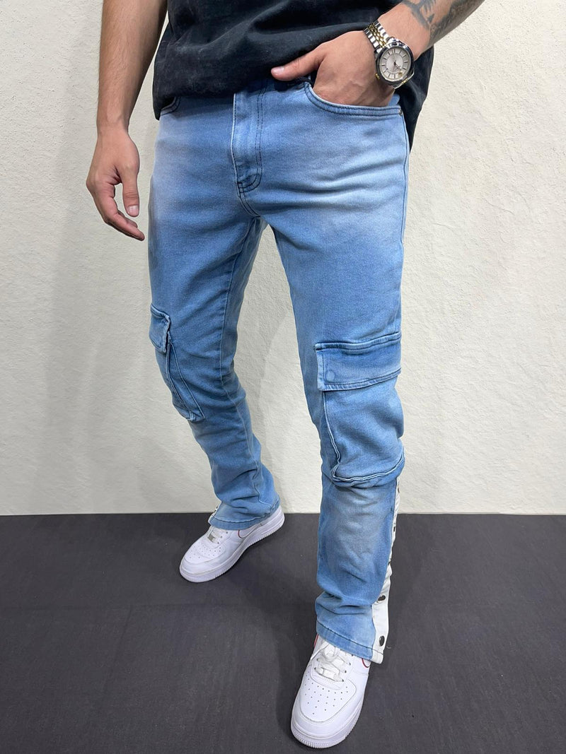 BOTTON CARGO JEANS WASHED VINTAGE BLUE